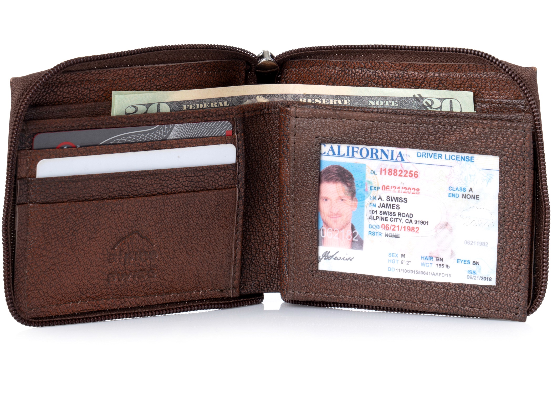 Alpine Swiss Mens Leather Zip Around Wallet ID Card Window Secure Zipper Bifold eBay